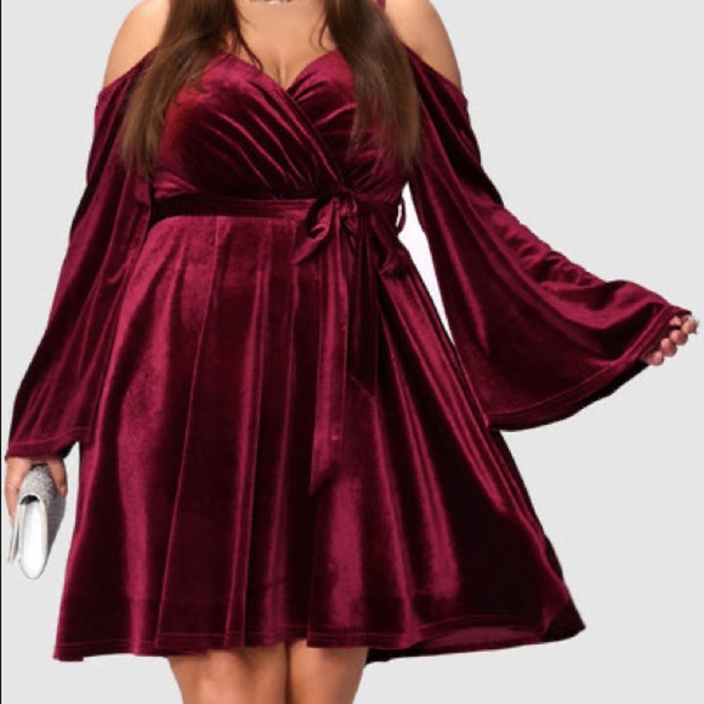 VELVET COLD SHOULDER SURPLICE MINI DRESS